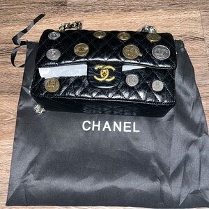 Black Quilted Bag with Coin Accents